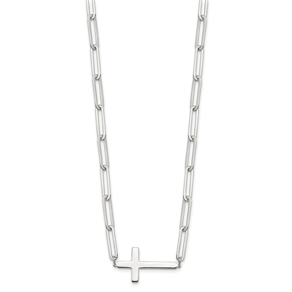 Sterling Silver E-Coated Cross Paperclip Link Necklace 17.75"