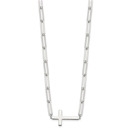 Sterling Silver E-Coated Cross Paperclip Link Necklace 17.75"