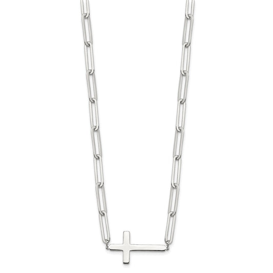 Sterling Silver E-Coated Cross Paperclip Link Necklace 17.75"