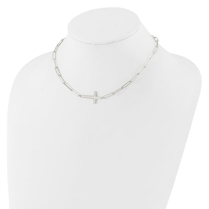 Sterling Silver E-Coated Cross Paperclip Link Necklace 17.75"