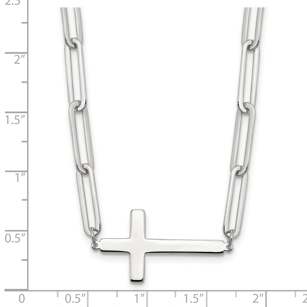 Sterling Silver E-Coated Cross Paperclip Link Necklace 17.75"
