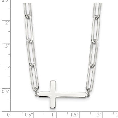 Sterling Silver E-Coated Cross Paperclip Link Necklace 17.75"