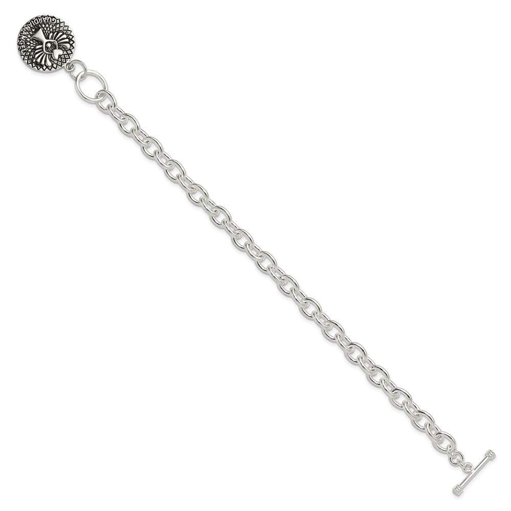 925 Sterling Silver 6.6mm Oxidized Dangle GUARDIAN ANGEL Toggle Clasp Bracelet 7.5 inch