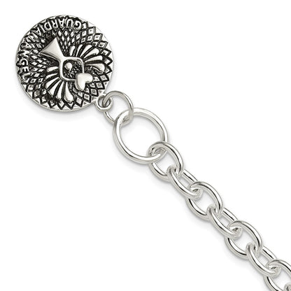 925 Sterling Silver 6.6mm Oxidized Dangle GUARDIAN ANGEL Toggle Clasp Bracelet 7.5 inch