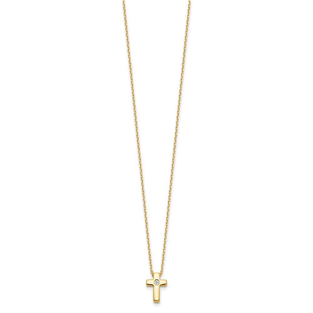 Sterling Silver Gold-tone Cubic Zirconia Cross Necklace 15"