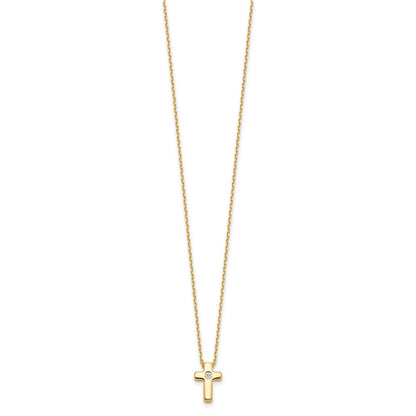 Sterling Silver Gold-tone Cubic Zirconia Cross Necklace 15"