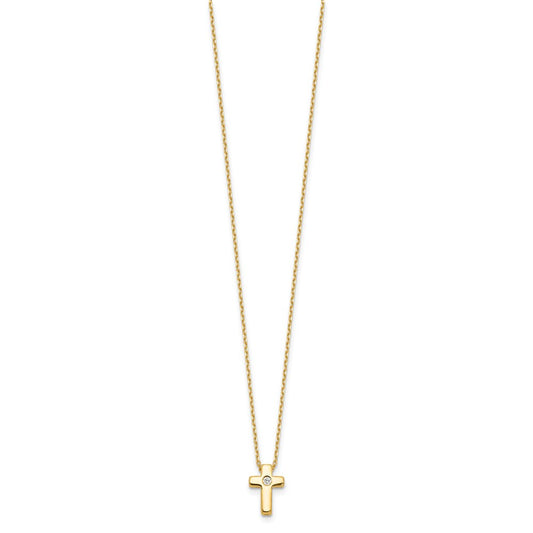Sterling Silver Gold-tone Cubic Zirconia Cross Necklace 15"