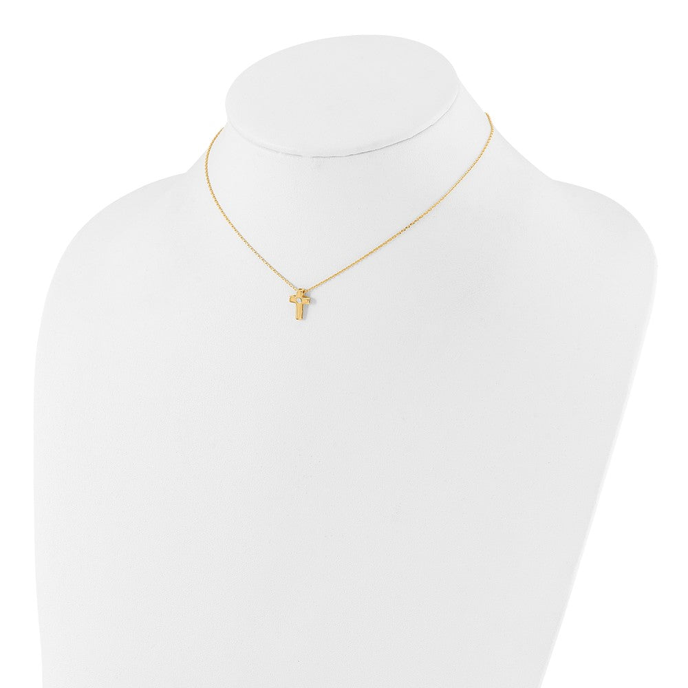 Sterling Silver Gold-tone Cubic Zirconia Cross Necklace 15"