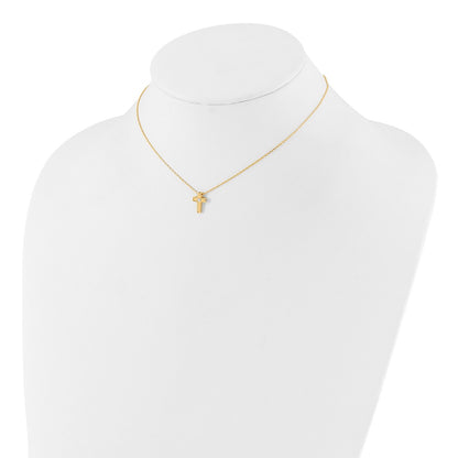 Sterling Silver Gold-tone Cubic Zirconia Cross Necklace 15"