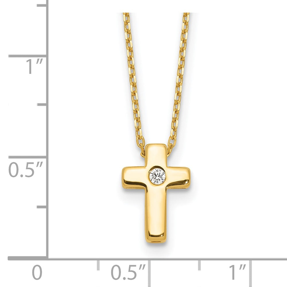 Sterling Silver Gold-tone Cubic Zirconia Cross Necklace 15"