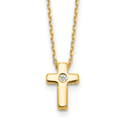 Sterling Silver Gold-tone Cubic Zirconia Cross Necklace 15"