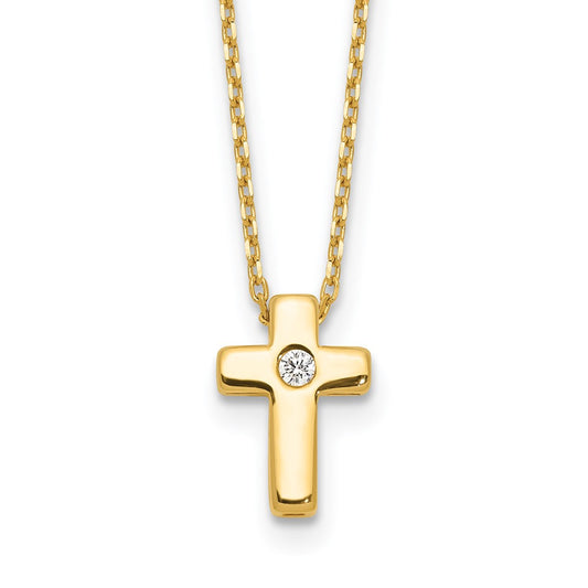 Sterling Silver Gold-tone Cubic Zirconia Cross Necklace 15"