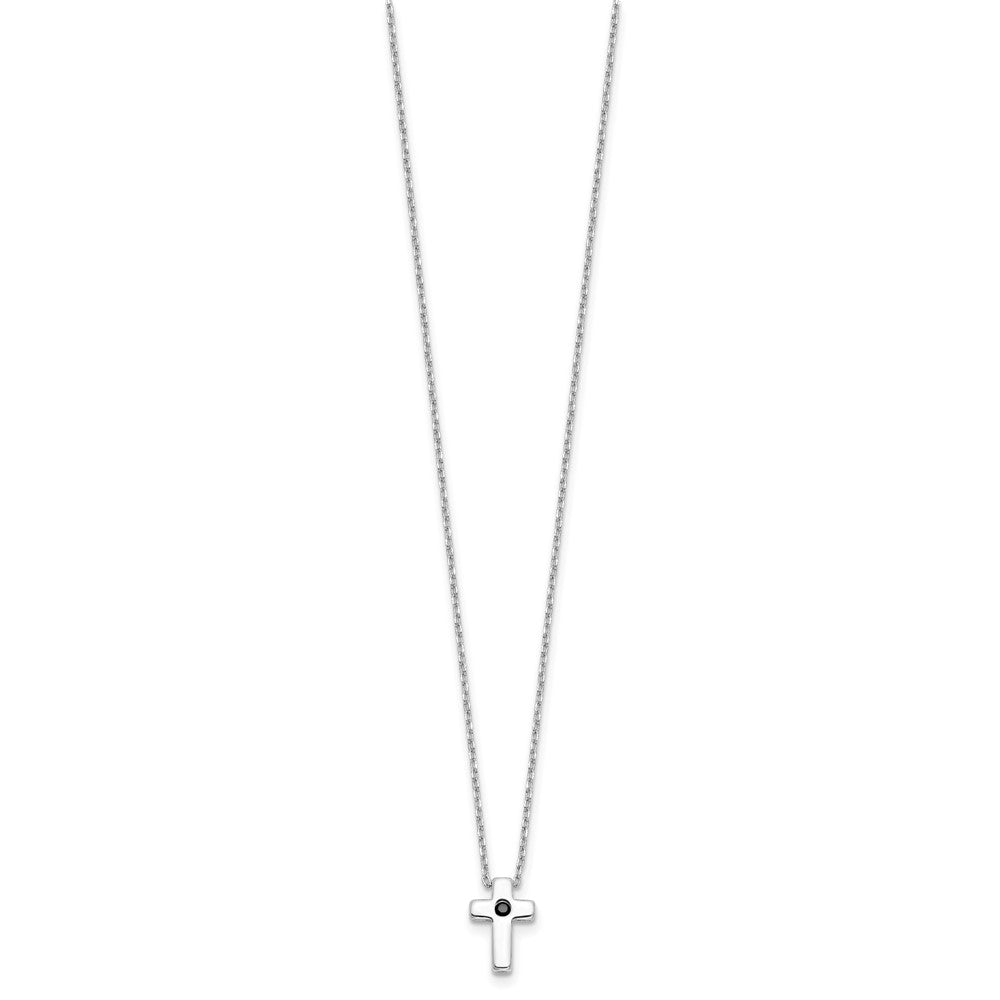Sterling Silver Black Spinel Cross Necklace 18"