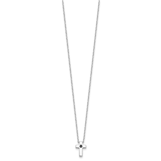 Sterling Silver Black Spinel Cross Necklace 18"