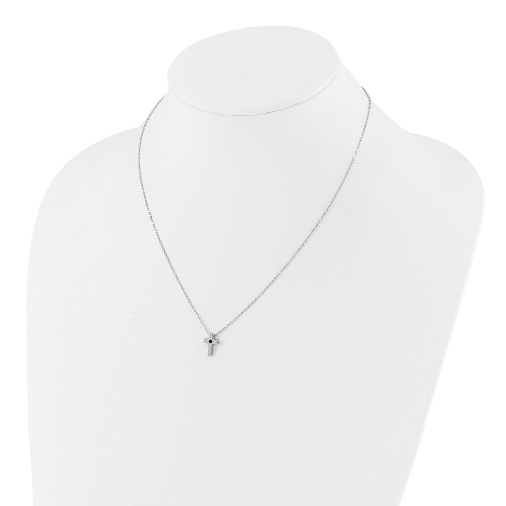 Sterling Silver Black Spinel Cross Necklace 18"