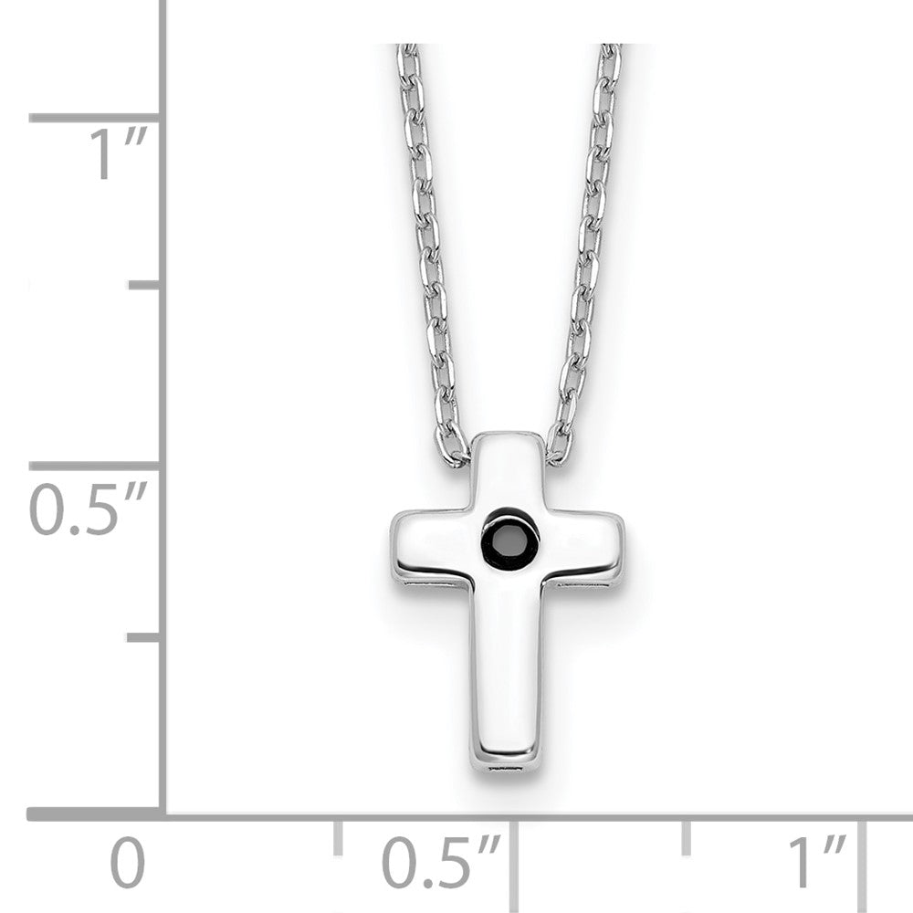 Sterling Silver Black Spinel Cross Necklace 18"