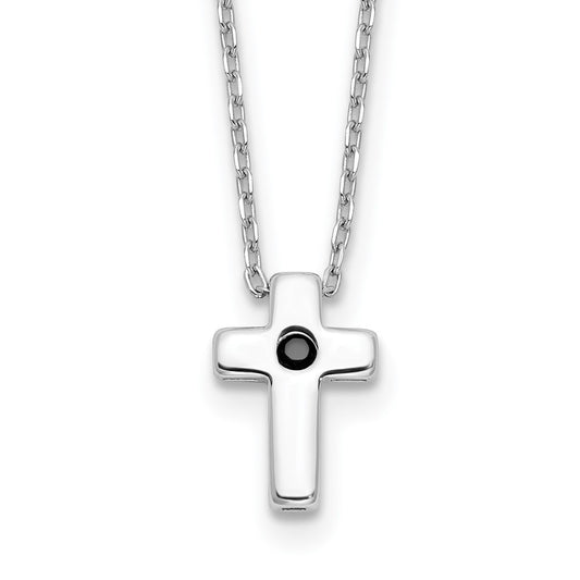 Sterling Silver Black Spinel Cross Necklace 18"