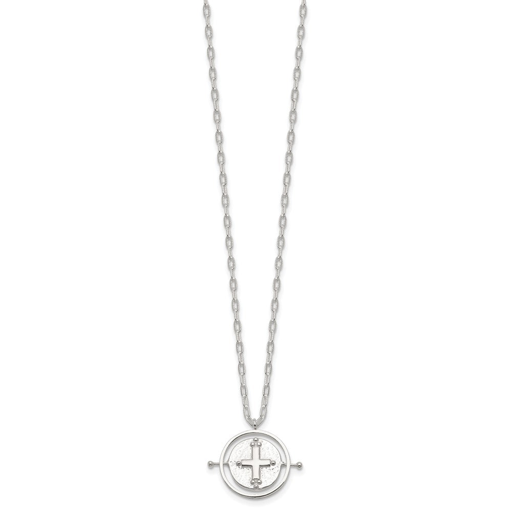 Sterling Silver E-Coating Movable Spin Cross Pendant Necklace 18"