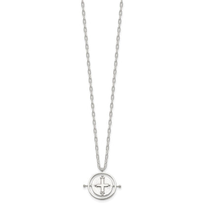 Sterling Silver E-Coating Movable Spin Cross Pendant Necklace 18"