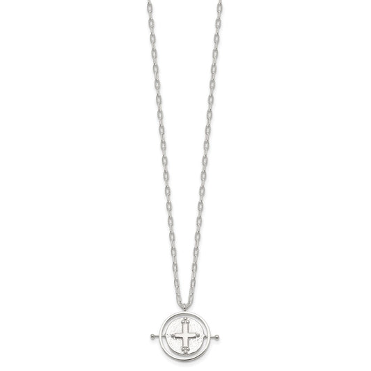 Sterling Silver E-Coating Movable Spin Cross Pendant Necklace 18"