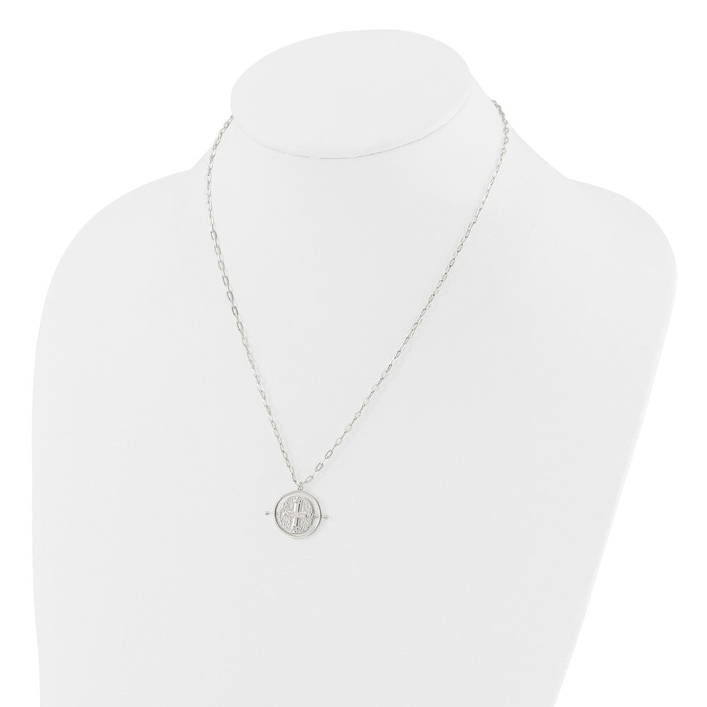 Sterling Silver E-Coating Movable Spin Cross Pendant Necklace 18"