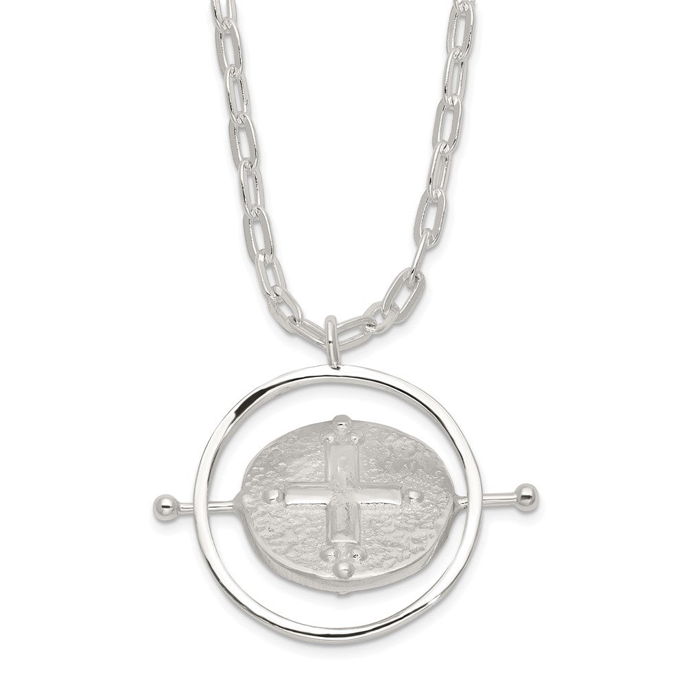 Sterling Silver E-Coating Movable Spin Cross Pendant Necklace 18"