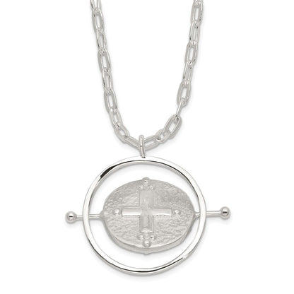Sterling Silver E-Coating Movable Spin Cross Pendant Necklace 18"