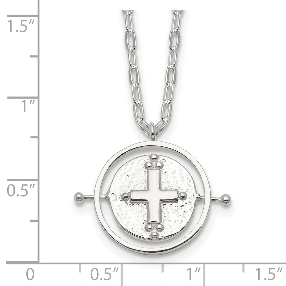 Sterling Silver E-Coating Movable Spin Cross Pendant Necklace 18"