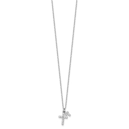 Sterling Silver Cubic Zirconia Crosses Necklace 18"