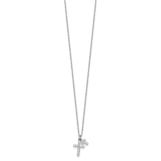 Sterling Silver Cubic Zirconia Crosses Necklace 18"