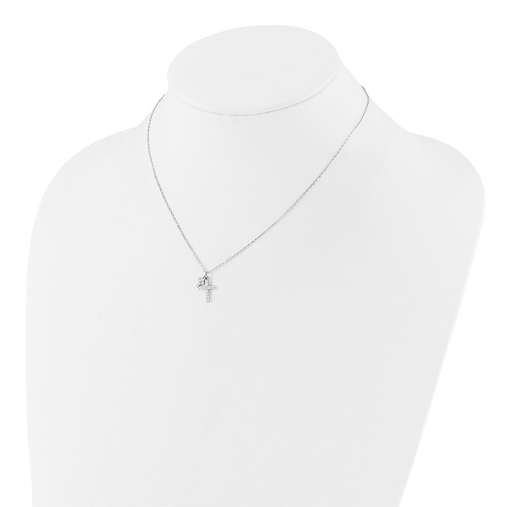 Sterling Silver Cubic Zirconia Crosses Necklace 18"