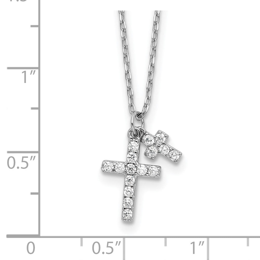 Sterling Silver Cubic Zirconia Crosses Necklace 18"