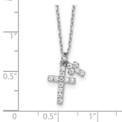 Sterling Silver Cubic Zirconia Crosses Necklace 18"