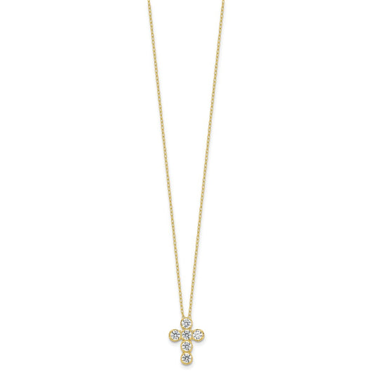 Sterling Silver Gold-tone Cubic Zirconia Cross 18"