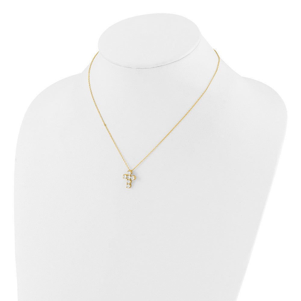 Sterling Silver Gold-tone Cubic Zirconia Cross 18"