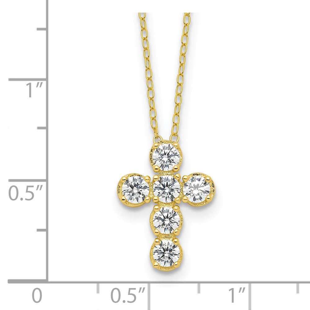 Sterling Silver Gold-tone Cubic Zirconia Cross 18"
