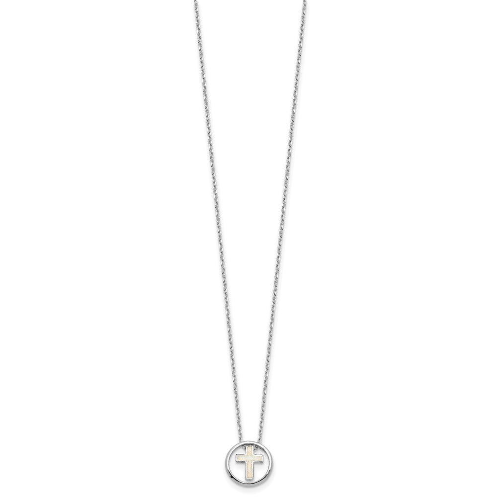 Sterling Silver Created Opal Inlay Cross Necklace 18"