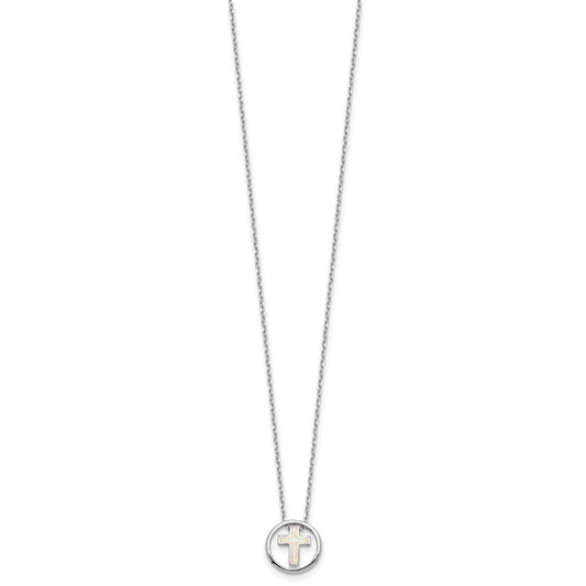 Sterling Silver Created Opal Inlay Cross Necklace 18"
