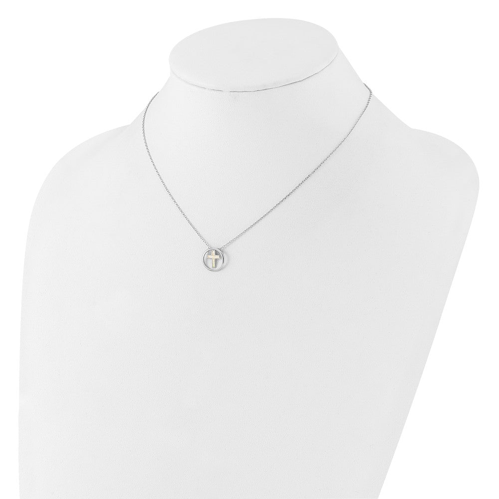 Sterling Silver Created Opal Inlay Cross Necklace 18"