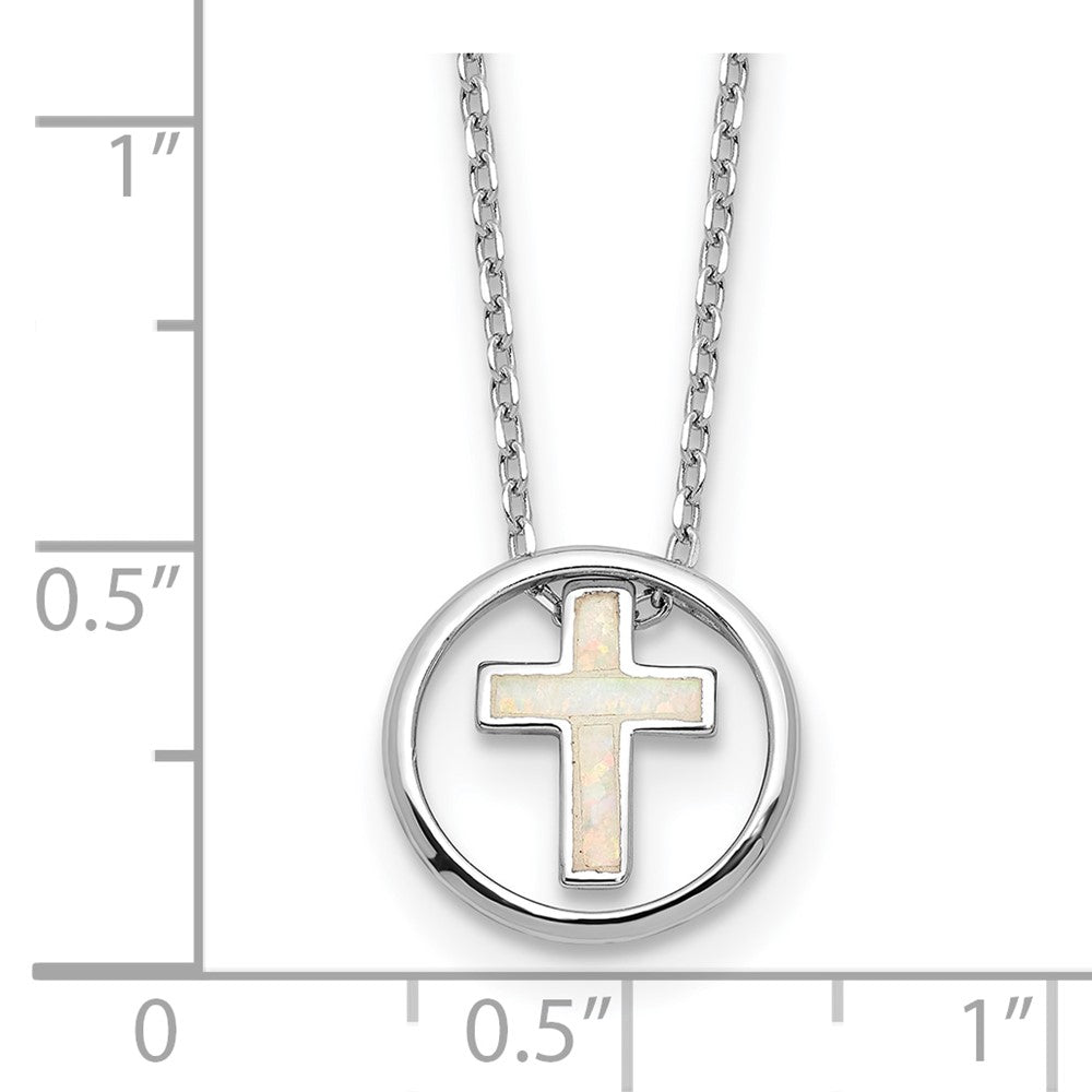 Sterling Silver Created Opal Inlay Cross Necklace 18"