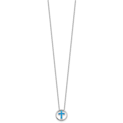 Sterling Silver Blue Cr. Opal Inlay Cross Necklace 18"