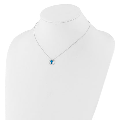 Sterling Silver Blue Cr. Opal Inlay Cross Necklace 18"