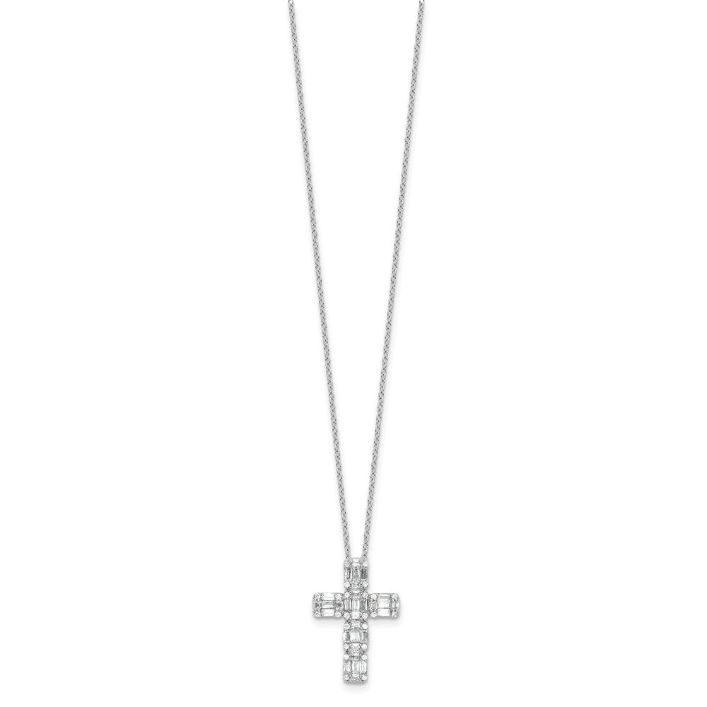 Sterling Silver Baguette Cubic Zirconia Cross Necklace 18"