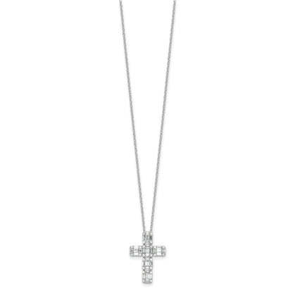 Sterling Silver Baguette Cubic Zirconia Cross Necklace 18"