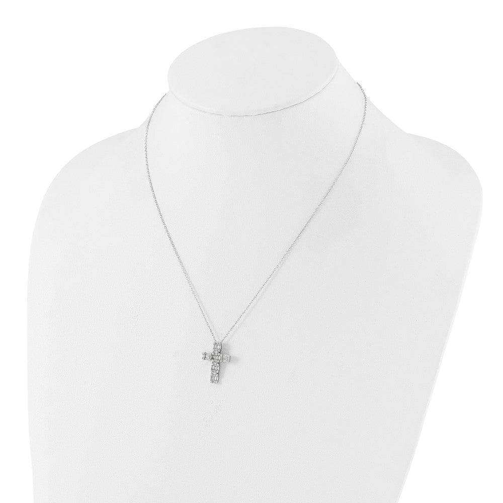 Sterling Silver Baguette Cubic Zirconia Cross Necklace 18"