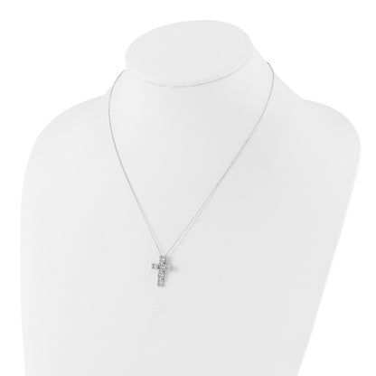 Sterling Silver Baguette Cubic Zirconia Cross Necklace 18"