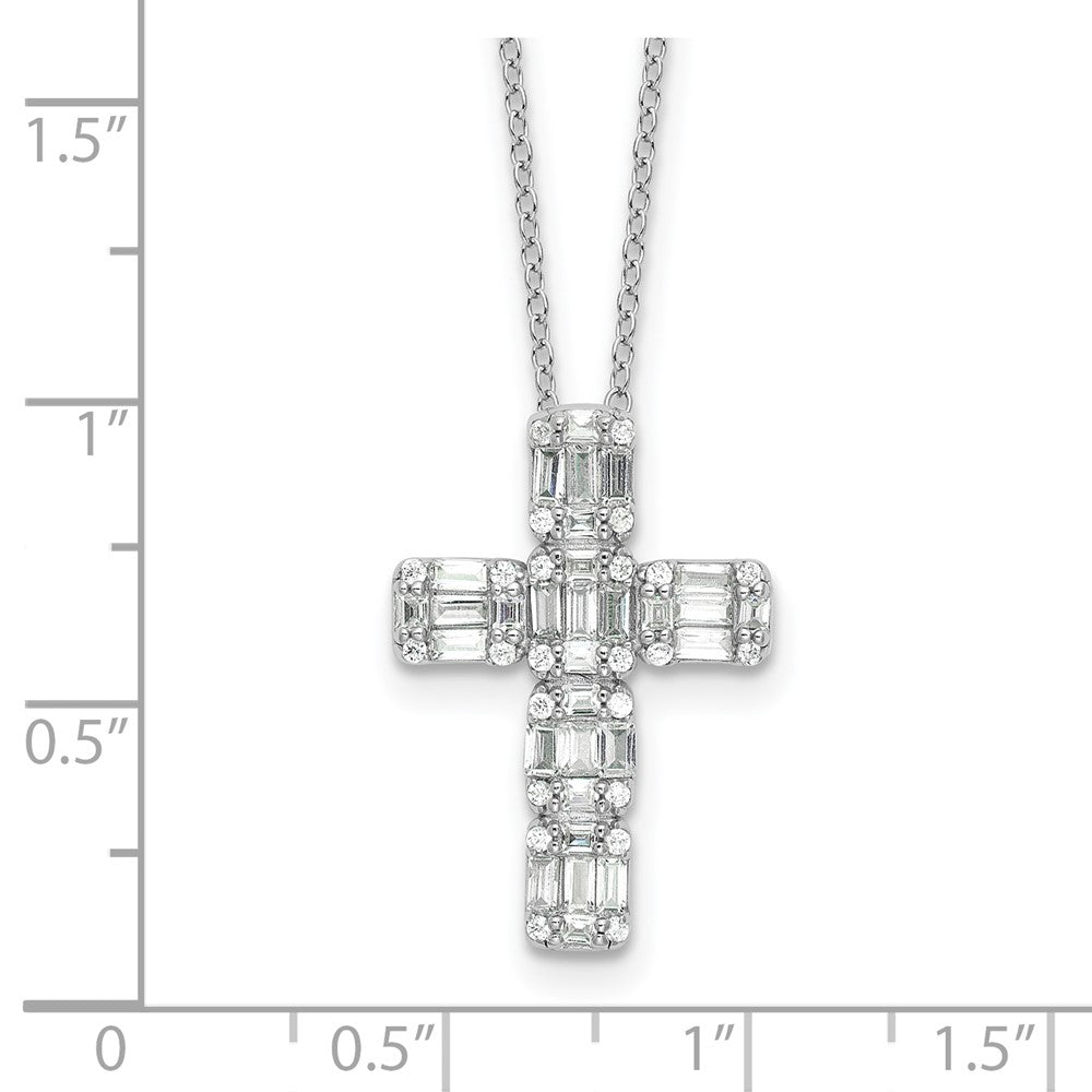 Sterling Silver Baguette Cubic Zirconia Cross Necklace 18"