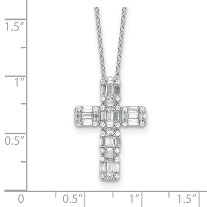 Sterling Silver Baguette Cubic Zirconia Cross Necklace 18"