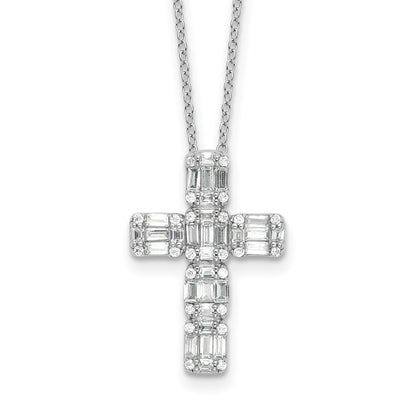 Sterling Silver Baguette Cubic Zirconia Cross Necklace 18"