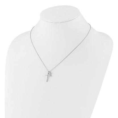 Sterling Silver with Cubic Zirconia Double Cross Necklace 18"